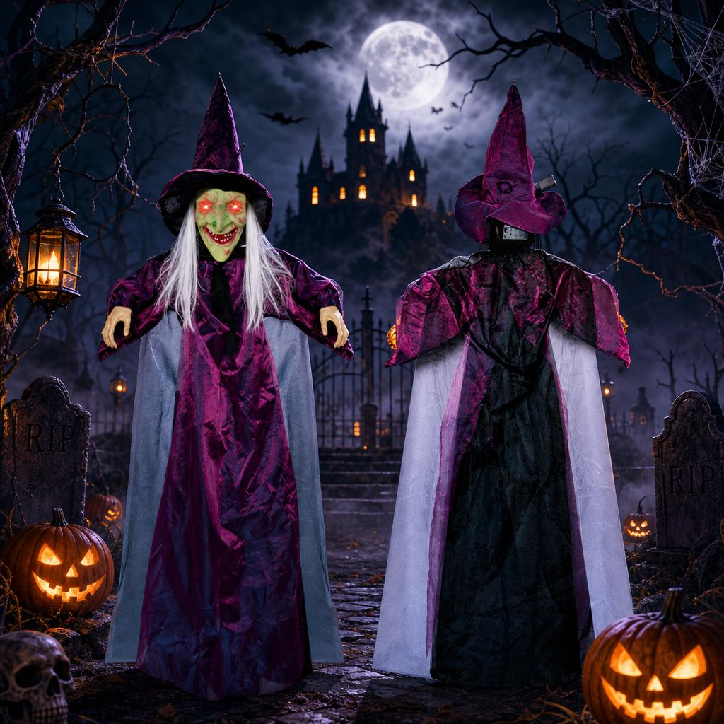 NightTerrors™ 70" Life-Size Halloween Animatronic Talking Witch Kruna Outlet