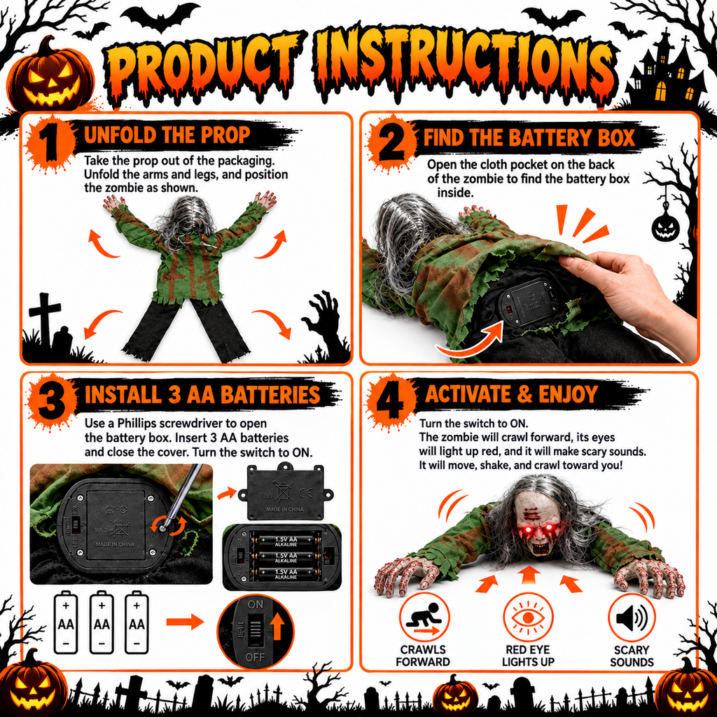 GraveCrawler™ 41" Sound-Activated Crawling Zombie Animatronic Kruna Outlet
