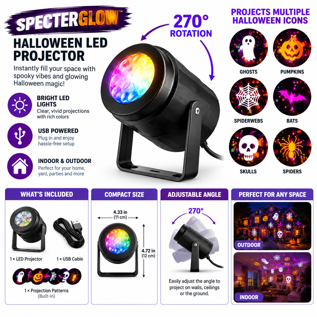 SpecterGlow™ 270° Halloween LED Projector Kruna Outlet